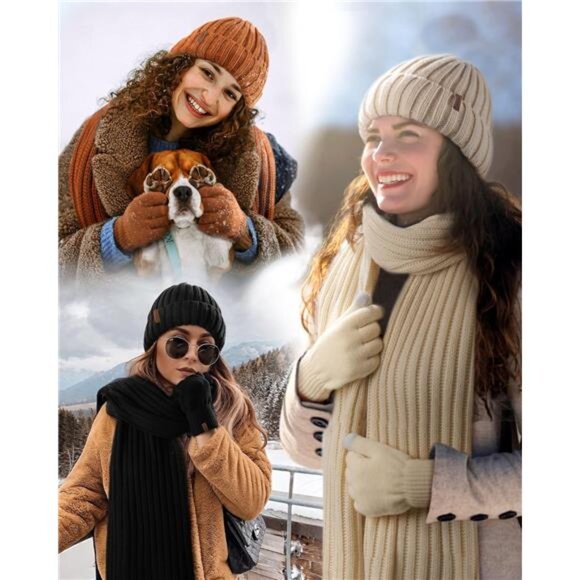 FURTALK Winter Warm Beanie Knit Hat Touchscreen Gloves Scarf Set Soft Fleece - Picture 4 of 7